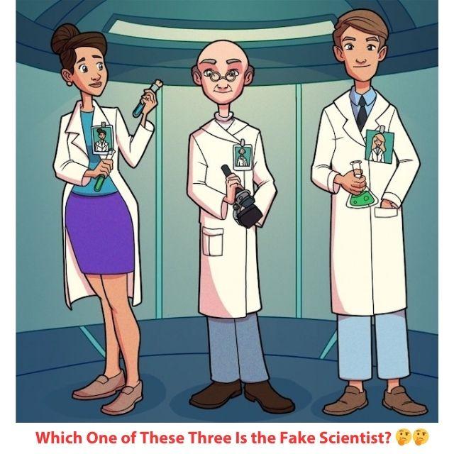 Three scientists in a lab, all holding different pieces of equipment. Can you spot what's wrong with one of them?